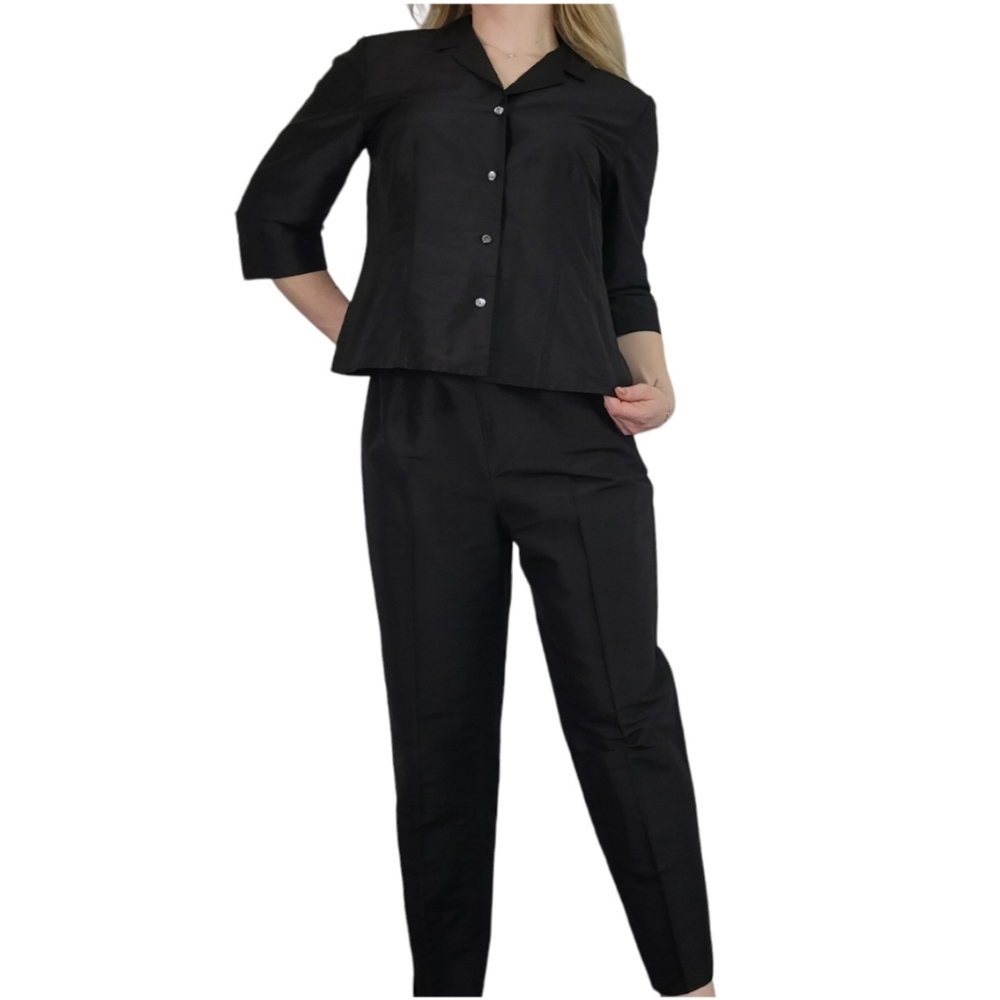 Vtg Silk Pantsuit 8-10 Petite